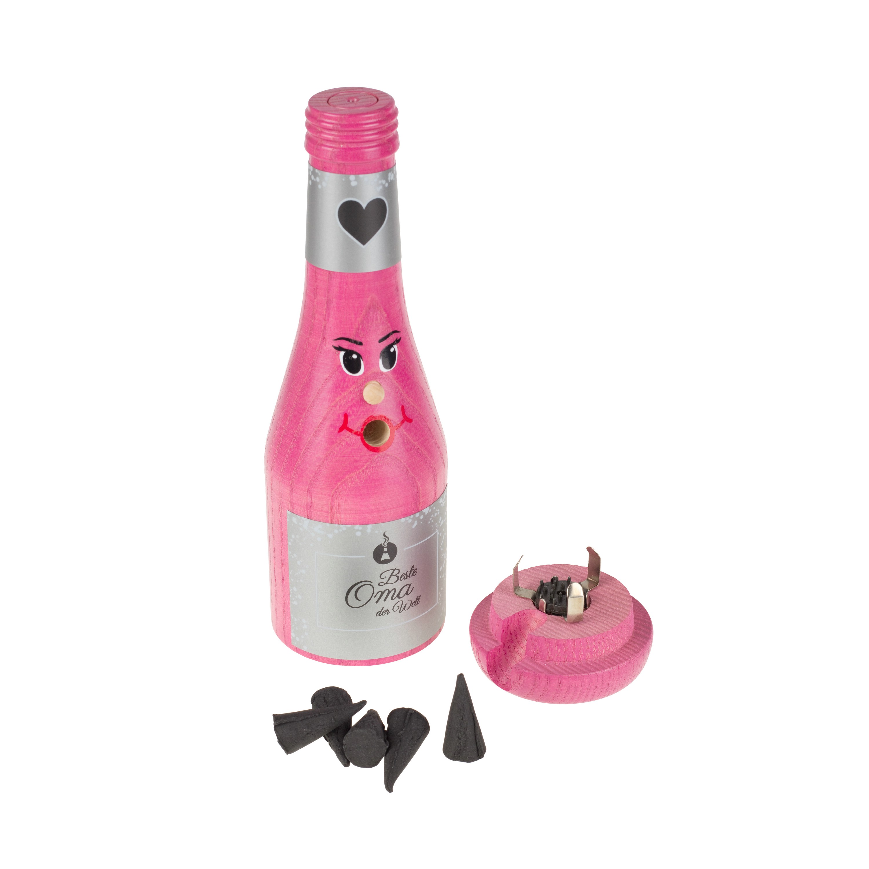 Räucherflasche Räucherfigur Rauchfigur Räuchermännchen Sekt 0,2 pink - "Beste Oma"