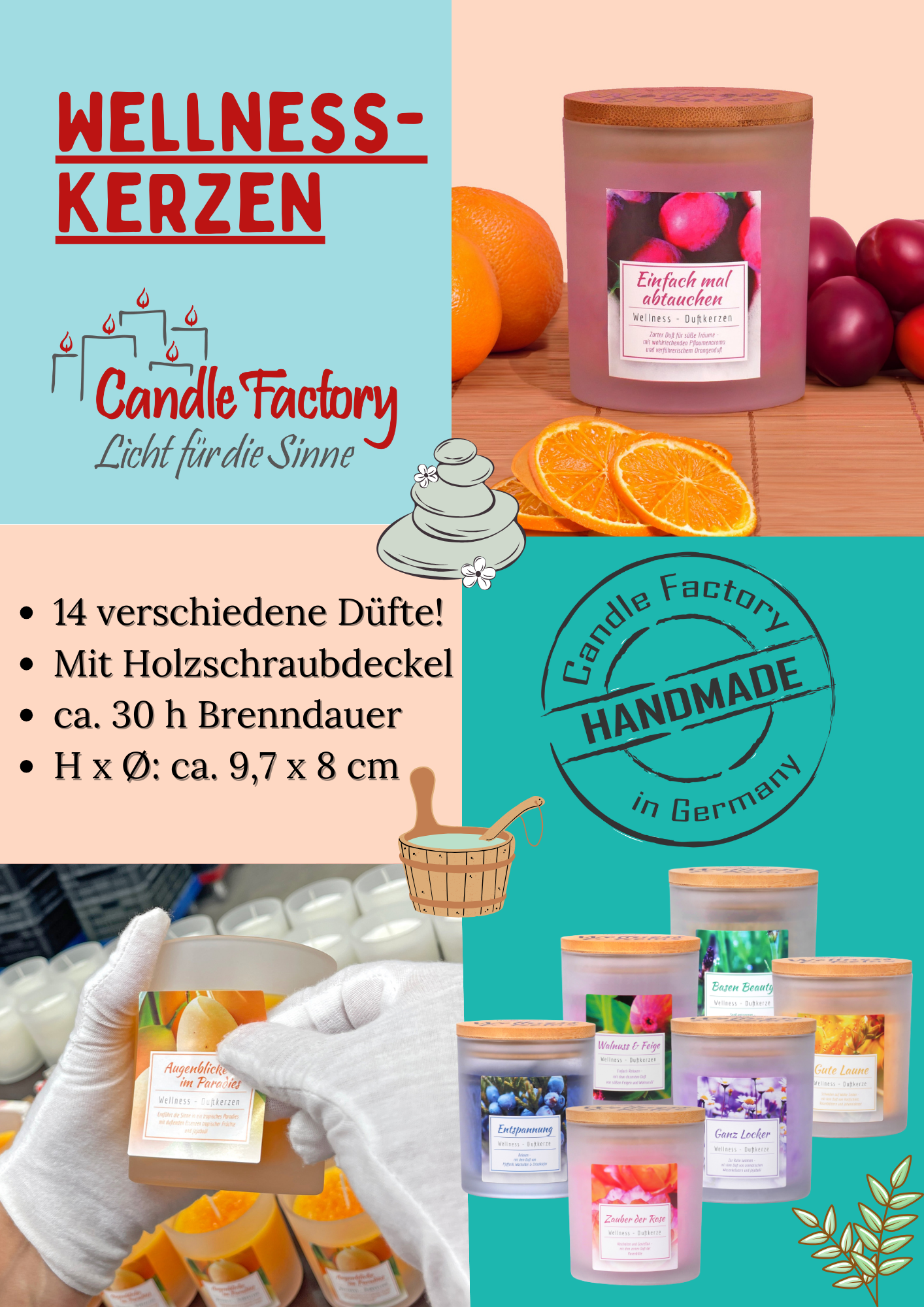 Candle Factory Wellnesskerze Wellness Kerze Entspannung Geschenk mit Holzdeckel - Gute Laune